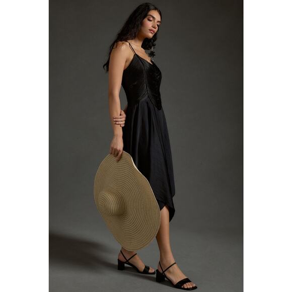 NWT Anthropologie Fringe Bodice Black Midi Dress - Size 2 - Picture 1 of 7